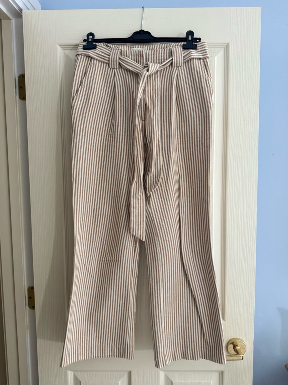 Spartina 449 Cream & Beige Striped Tie-Waist Wide Leg Pants